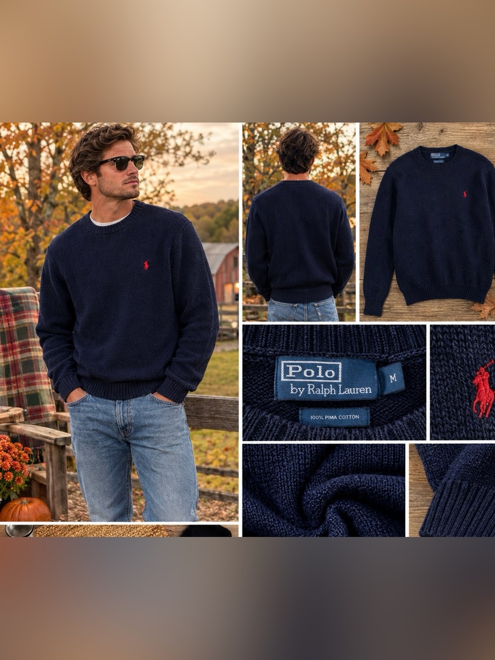 Polo by Ralph Lauren Navy Crewneck Sweater with Red Pony